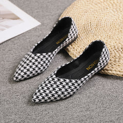 Women's Houndstooth Ballet Flats Soft Sole Slip On Shoes