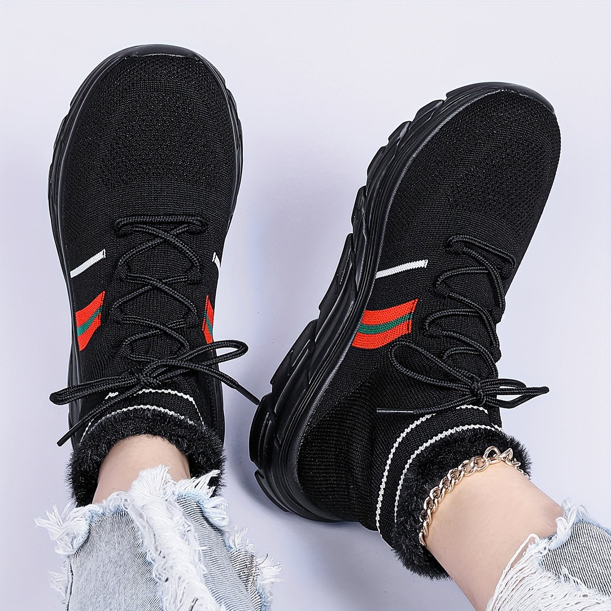 Women's Mesh Winter Sports Sneakers Lightweight Plush Thermal Running Shoes