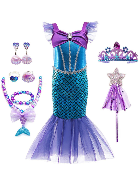 Girls Princess Mermaid Dress Costume Birthday Party Christmas Outfit Set