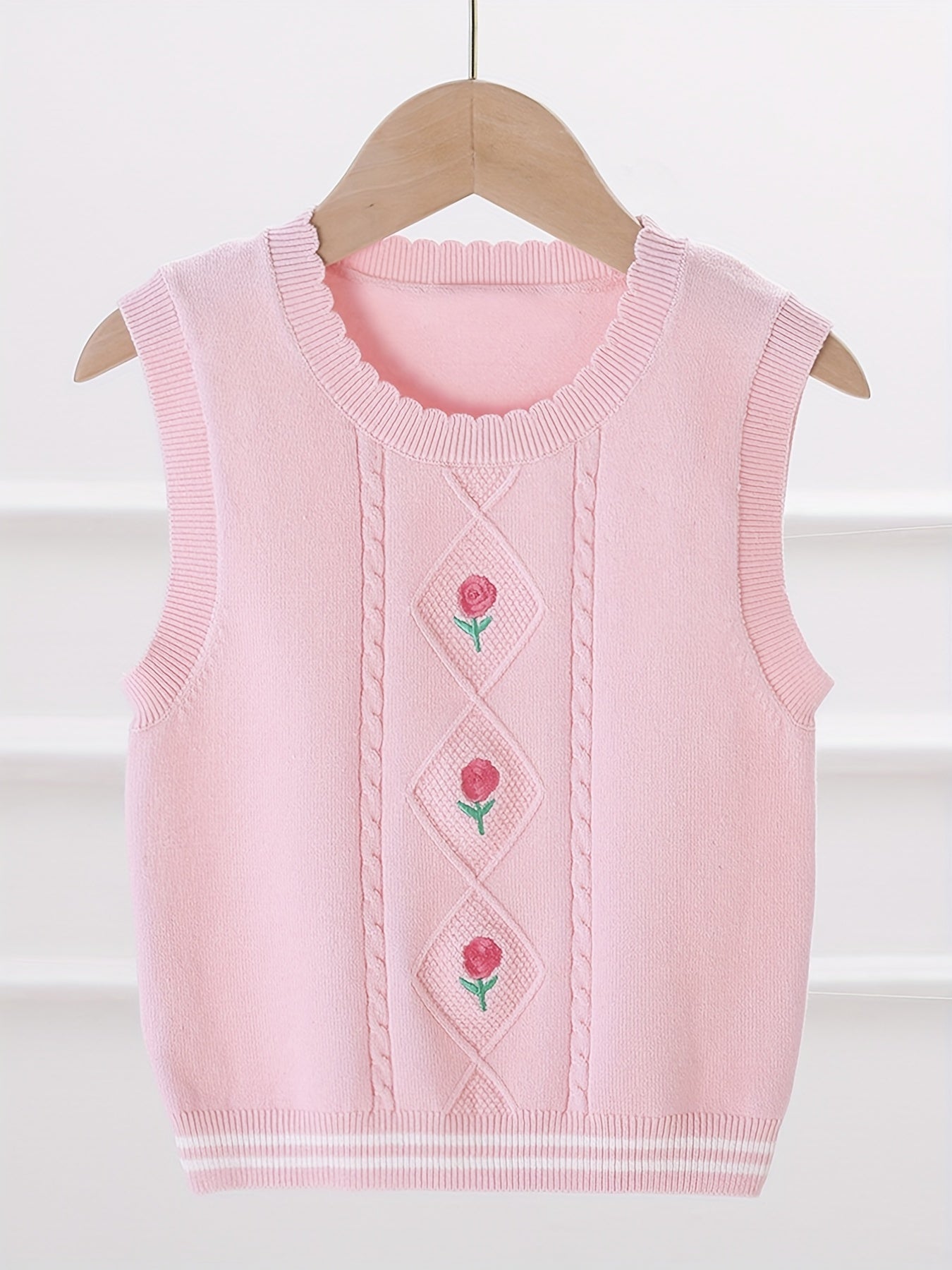 Girls' Flower Embroidered Knit Vest for Autumn/Winter