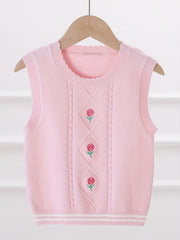 Girls' Flower Embroidered Knit Vest for Autumn/Winter