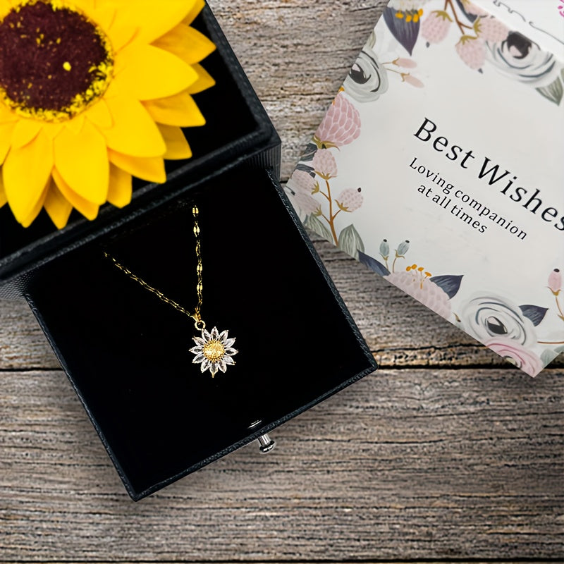 Charming Sunflower Necklace & Flower Gift Set for Thanksgiving Christmas