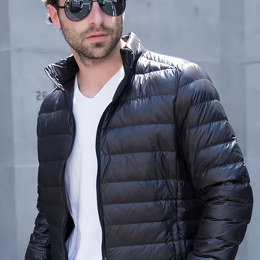 Men's Lightweight Down Jacket with Stand Collar for Winter