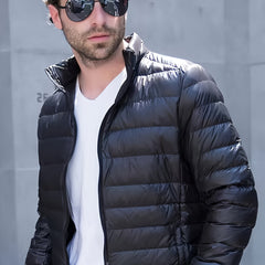 Men's Lightweight Down Jacket with Stand Collar for Winter