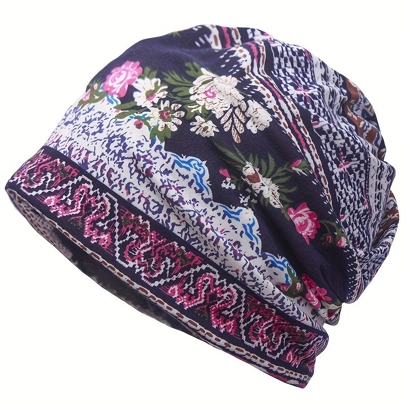 Bohemia Soft Flower Print Sleep Beanie Hat Cap 23 Inches 58 Cm