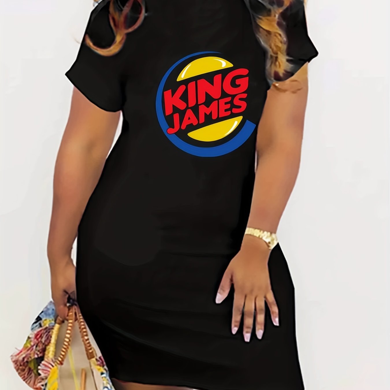  Colorblock Art Letter Print Dress