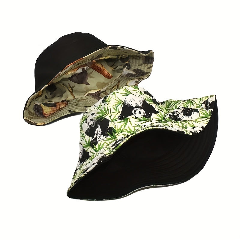 Panda Print Bucket Hat Double Sided Sun Hat