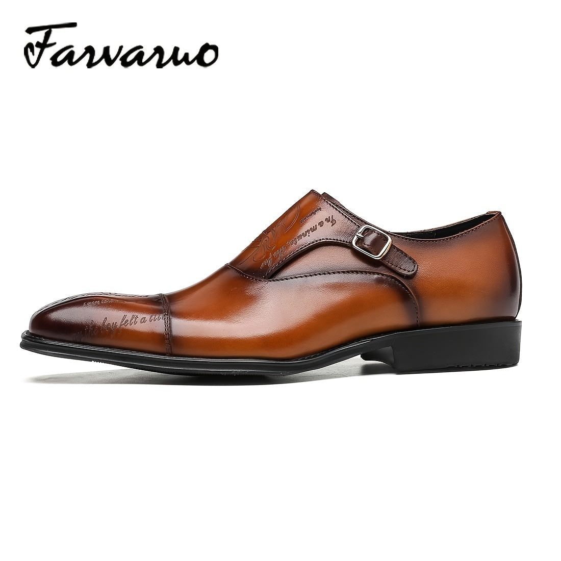 FARWARWO Monk Strap Leather Dress Shoes Light Brown