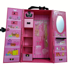 QSMARTOY Dollhouse Wardrobe Set with Clothes, Shoes, Dresses - Kids Toy