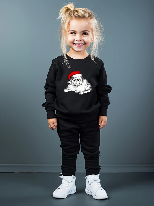 Girls Cartoon Dog Christmas Sweatshirt & Sweatpants Set