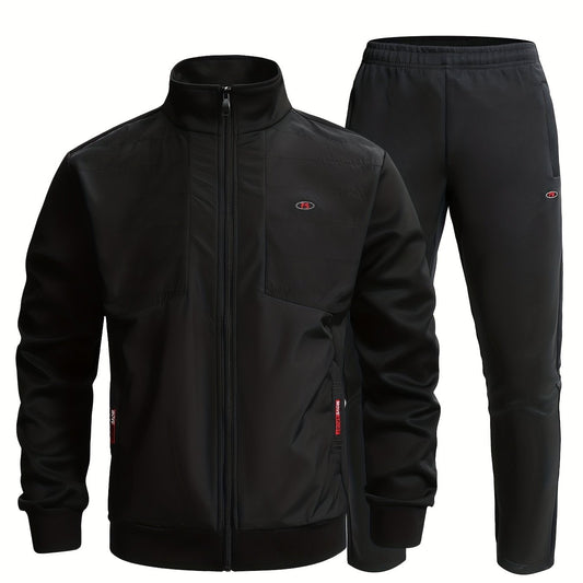Men's Sports Suit with Zip Up Jacket and Stretch Waist Pants
