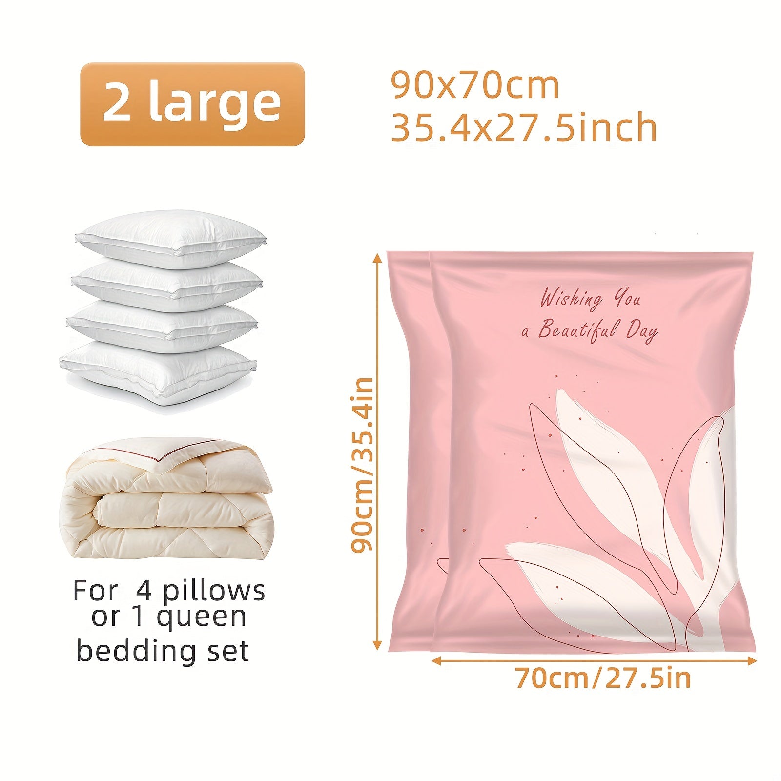 2pcs Vacuum Compression Storage Bags for Clothes Blankets Shirts Household