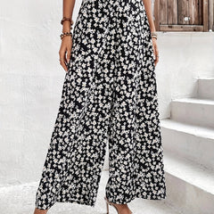 Plus Ditsy Print High Rise Wide Leg Pants