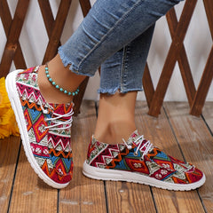 Women's Geometric Canvas Slip-On Shoes Lightweight Comfy Outdoor Casual Shoes