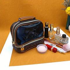 Portable Faux Leather Makeup Bag Waterproof Cosmetics Storage