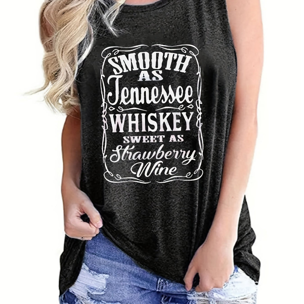 Letter Print Sleeveless Tank Top Casual Loose Tank Top