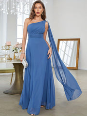 One Shoulder Bridesmaid Dress Ruched Wedding Party Women's Clothing