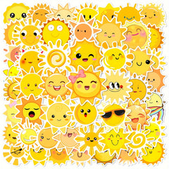 50pc Cartoon Sun Vinyl Stickers - Reusable Decals for Laptops, Water Bottles