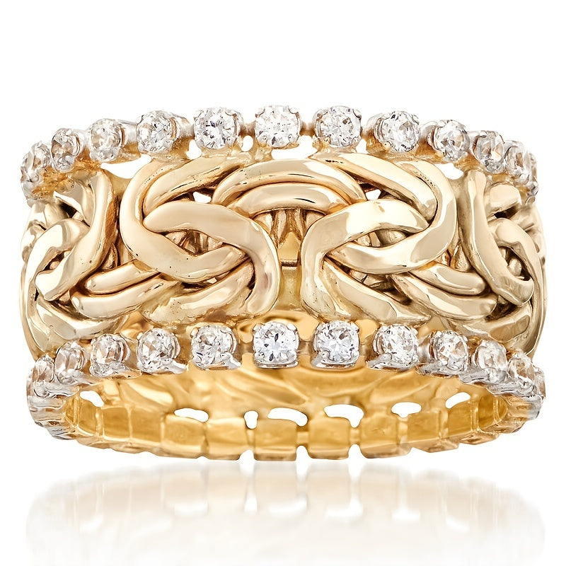 Vintage Golden Braided Rhinestone Men's Ring
