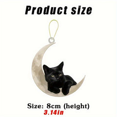 Cat Hanging Moon Ornament for Car Keys