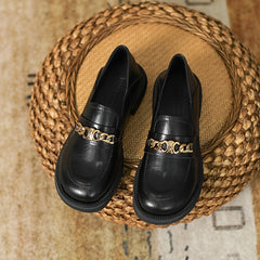 Metal Buckle Round Toe Loafers Slip On Shoes