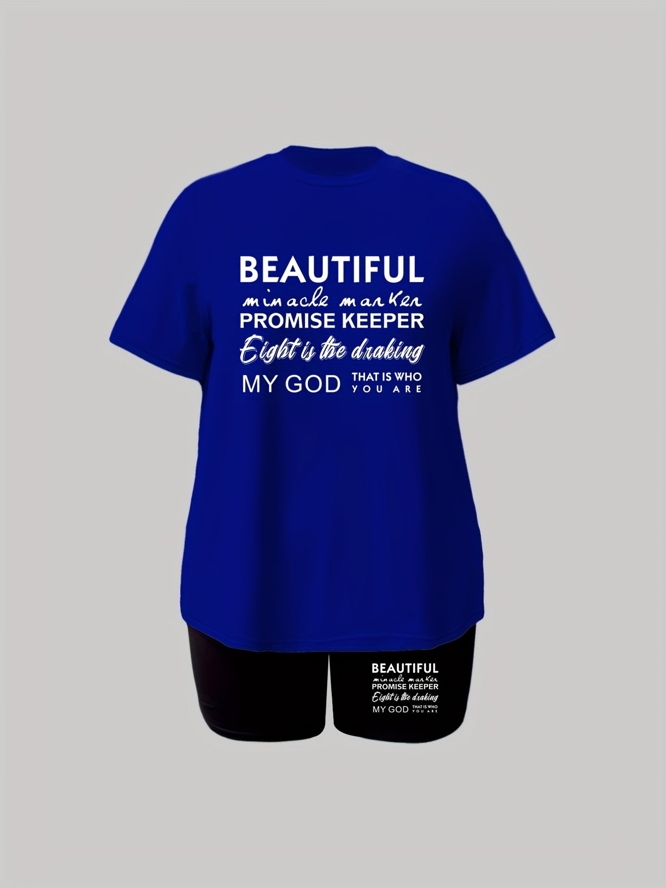  Slogan Print Tee & Shorts Set
