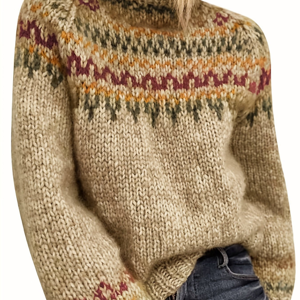 Fair Isle Pattern Turtle Neck Pullover Sweater