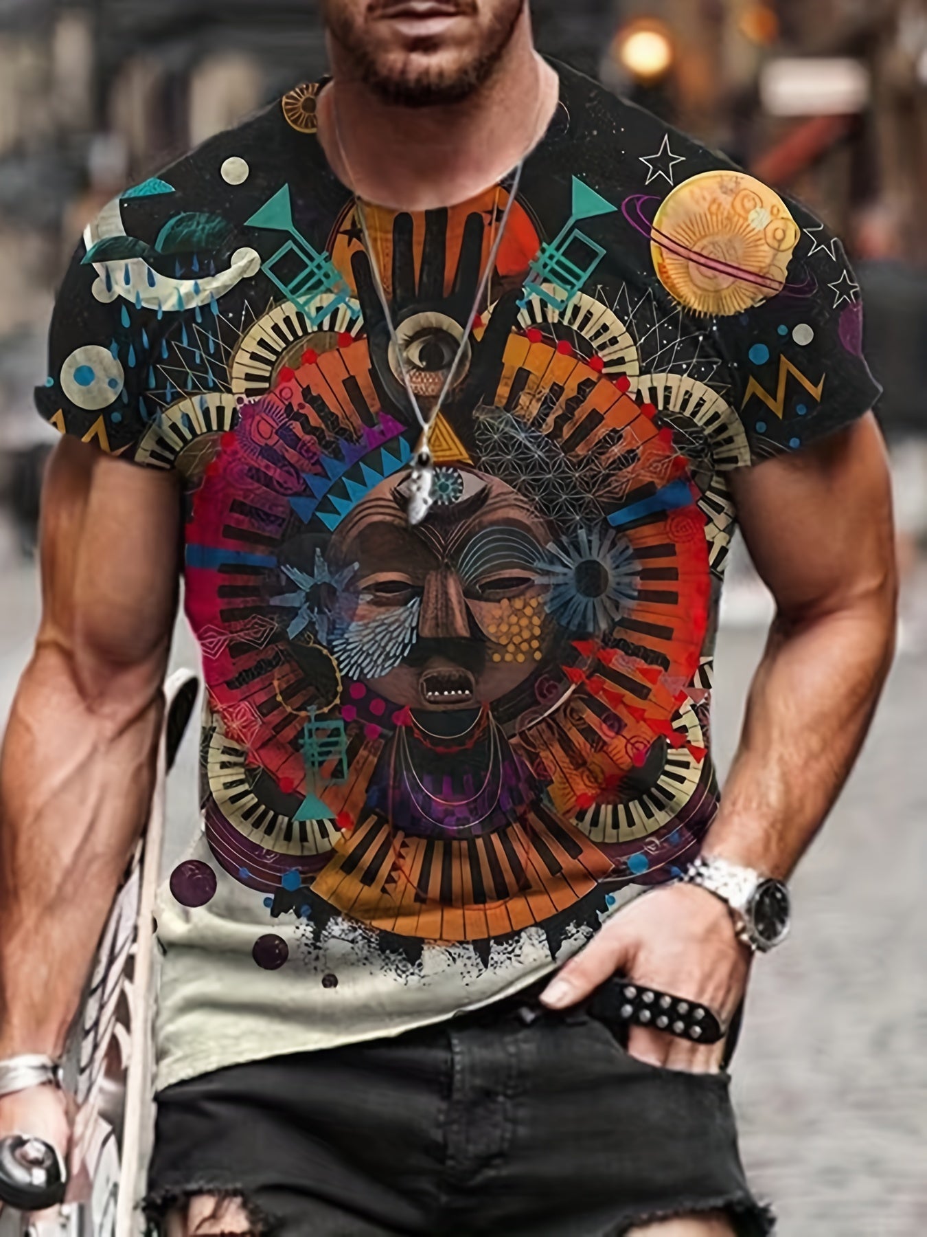 Men's Piano Graphic T-shirt 3D Digital Print Casual Comfy Stretch