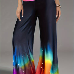  Ombre Elastic High Rise Flared Leg Trousers