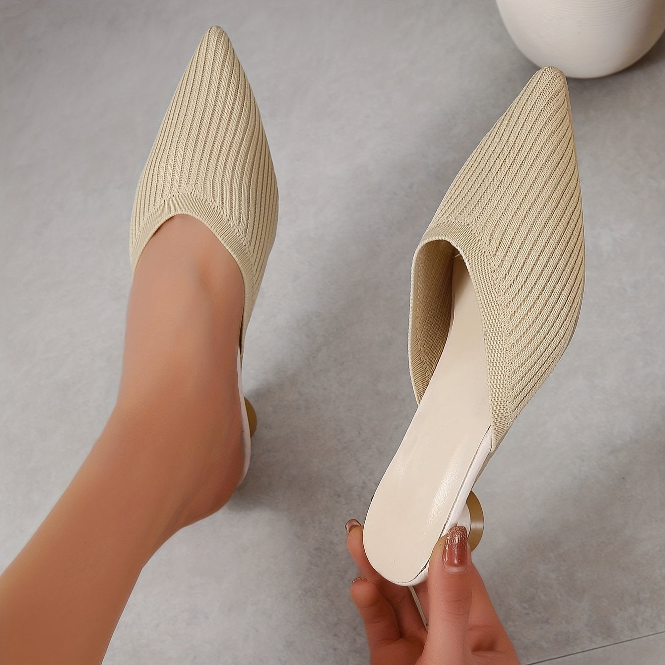 Women's Breathable Low Heel Slip On Shoes Pointed Toe Comfortable Summer Shoes