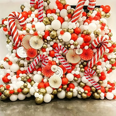 142pcs Christmas Balloon Arch Garland Kit with Red Golden Candy Cane Balloons