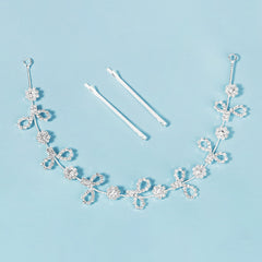 Crystal Silk Wedding Headband Rhinestone Bridal Headpiece Silver