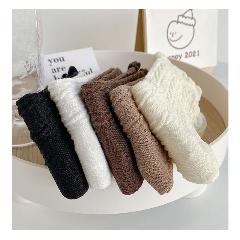 5 Pairs Women's Twist Texture Mid Tube Socks