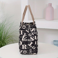 Retro Commuter Tote Handbag Sturdy Nylon Zipper Closure Fabric Lining Printed