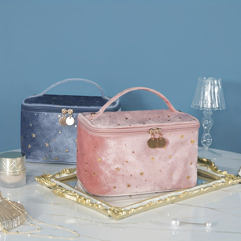 Velvet Makeup Bag with Handle Cosmetic Bags Star Pattern Toiletry Travel Bag