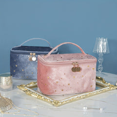 Velvet Makeup Bag with Handle Cosmetic Bags Star Pattern Toiletry Travel Bag