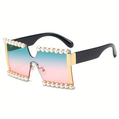Y2K Women's Faux Pearl Sunglasses Gradient UV400