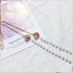 Velvet Double Heart Pendant Mask Chain with Faux Pearl Detail