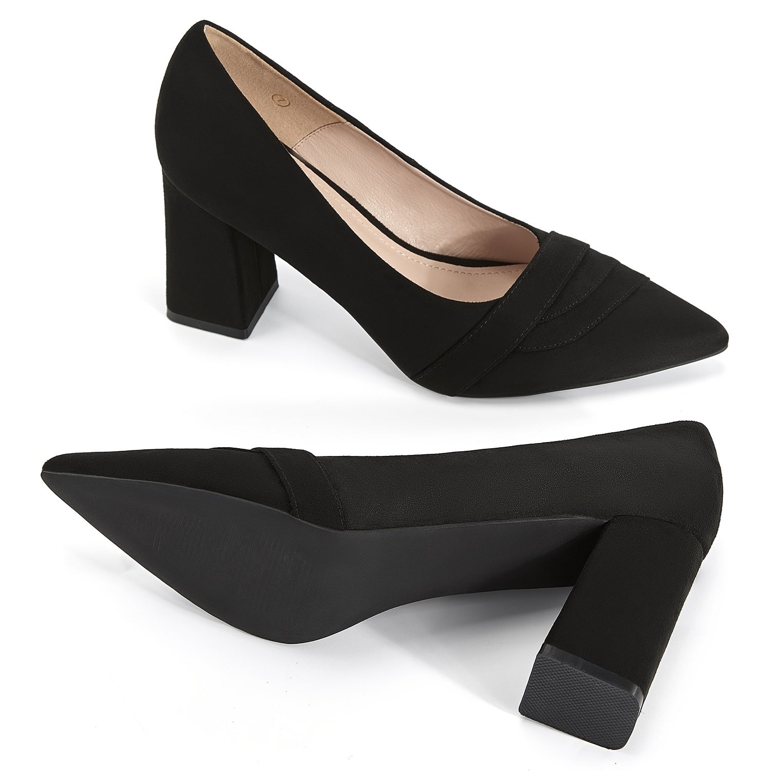 Women's Pointed Toe Court Pumps Slip On Chunky High Heels Office OL Style