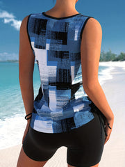 Patchwork Print Criss Cross Tankini Set