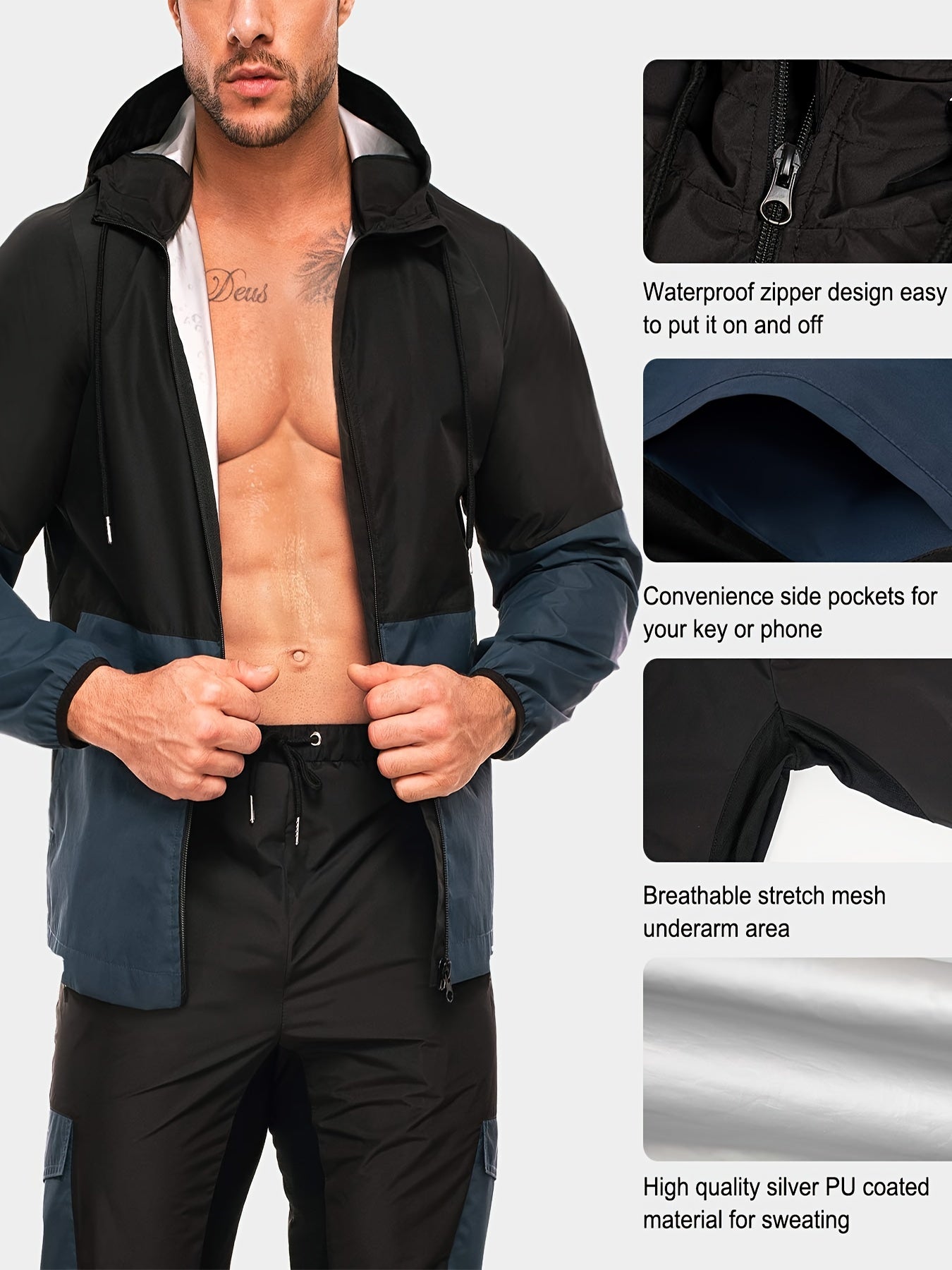 Men's Sweat Sauna Hooded Jacket for Sports & Gym