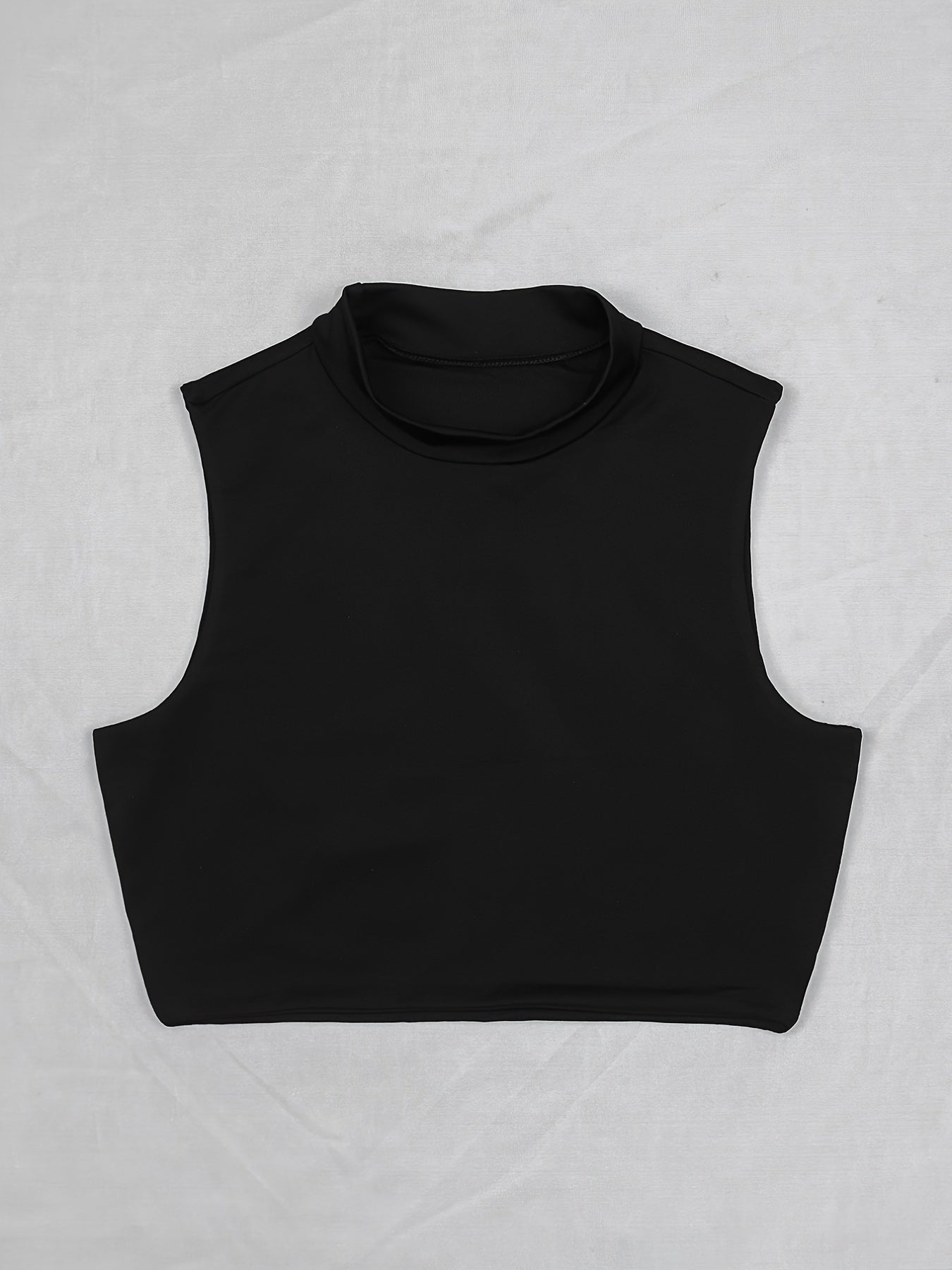 Solid Turtle Neck Crop Tank Top Sleeveless Stretchy Top