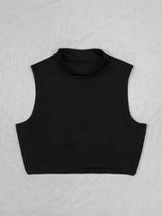 Solid Turtle Neck Crop Tank Top Sleeveless Stretchy Top