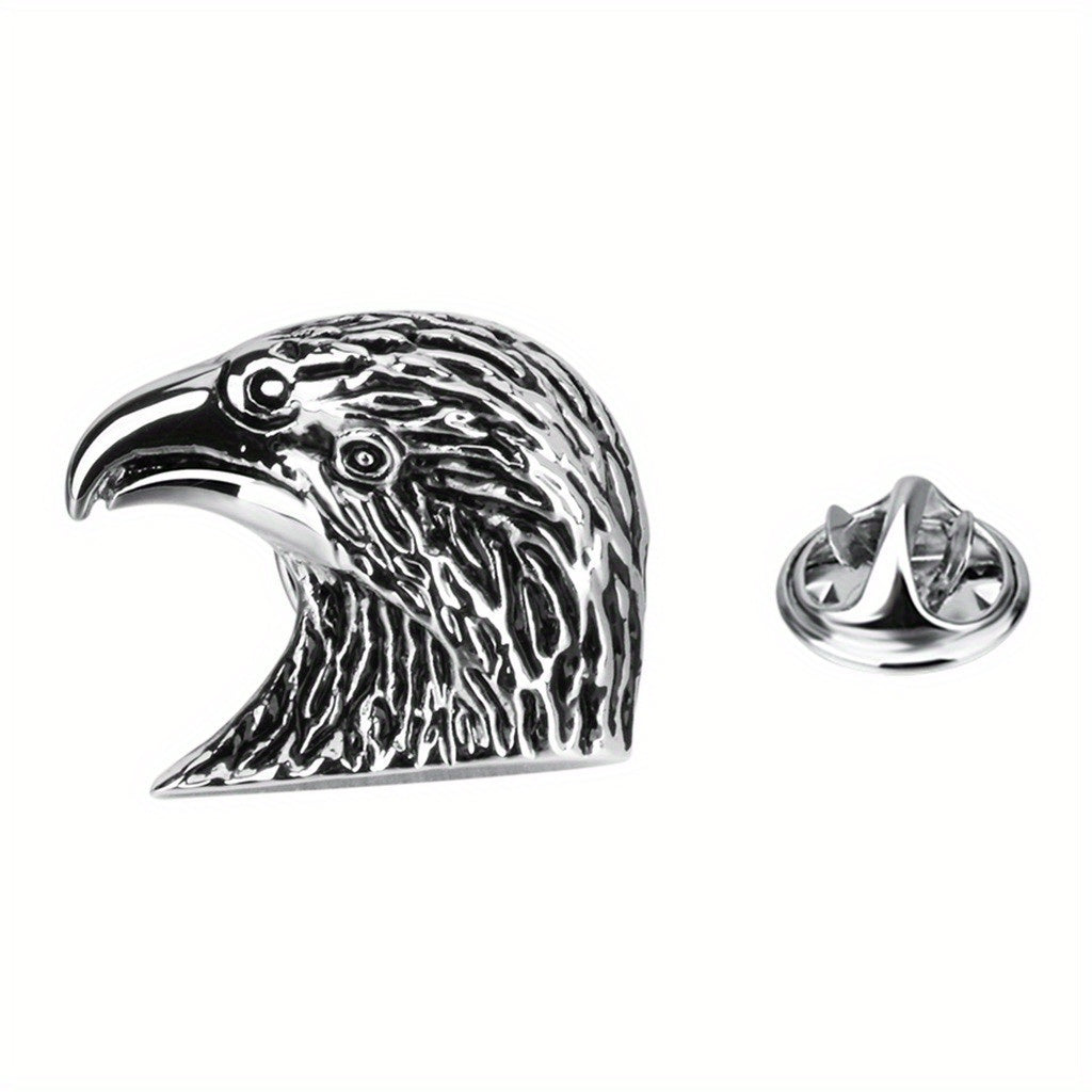Silver Retro Eagle Head Brooch Men Jewelry Gift Pin Suit Collar Pin Metal Corsag