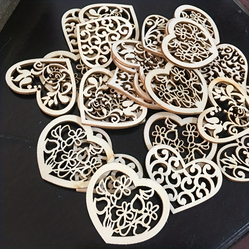 10pcs Wooden Love Flower Shapes for DIY Projects - 53mm