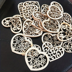 10pcs Wooden Love Flower Shapes for DIY Projects - 53mm