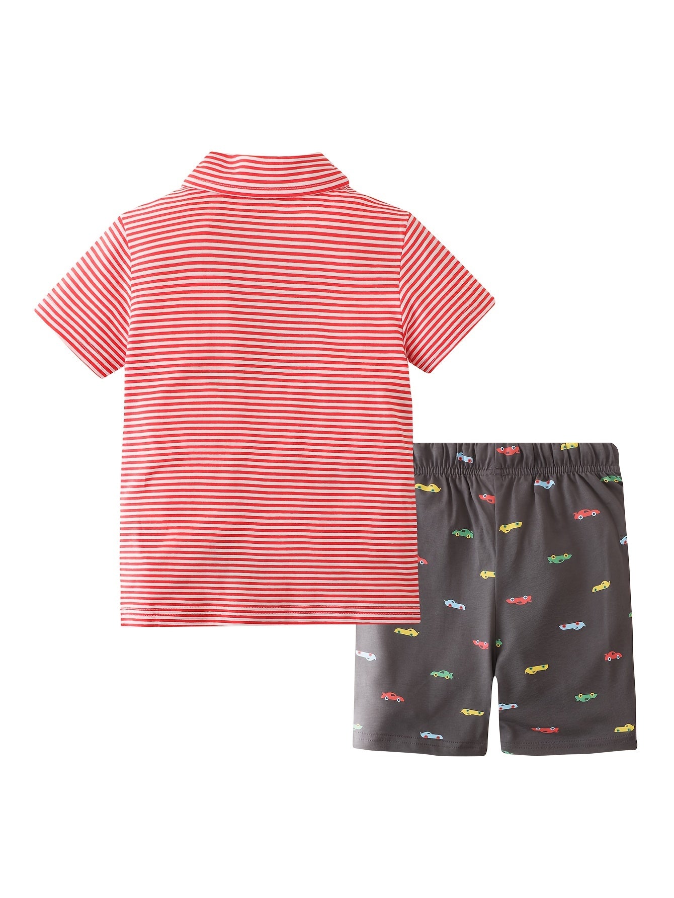 Cartoon Car Shorts & Striped T Shirt Set for Kids