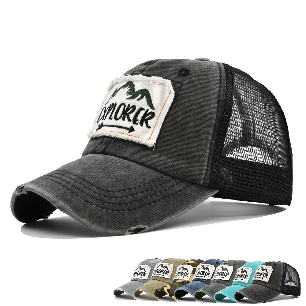 EXPLORER Embroidered Washed Baseball Cap Vintage Distressed Trucker Hat