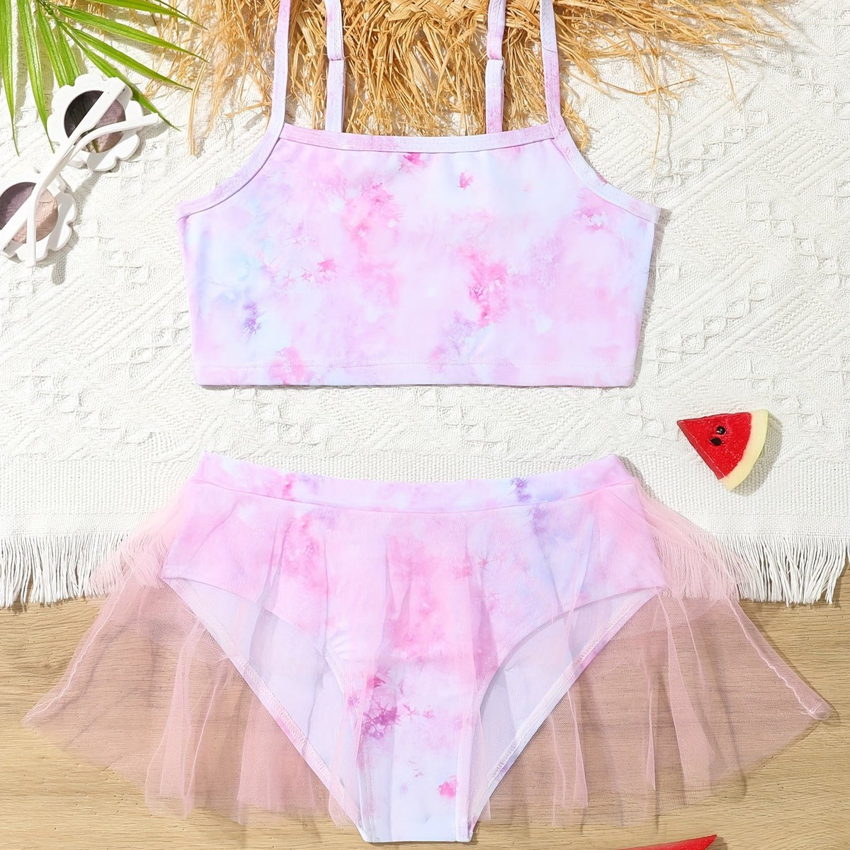 Girls Tie Dye 2pc Swimwear Set Top Tutu Briefs Summer Gift