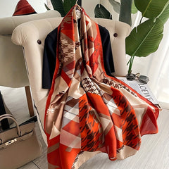 Red Houndstooth Print Scarf Satin Shawl Windproof Head Wrap